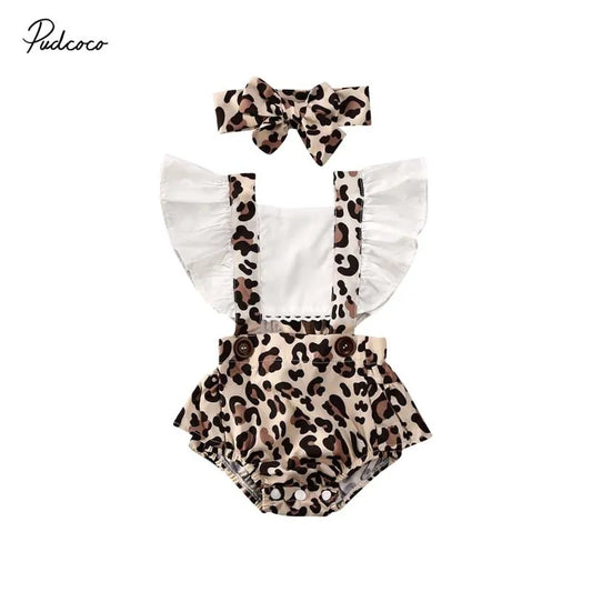 Baby Leopard Jumpsuit Set & Headband