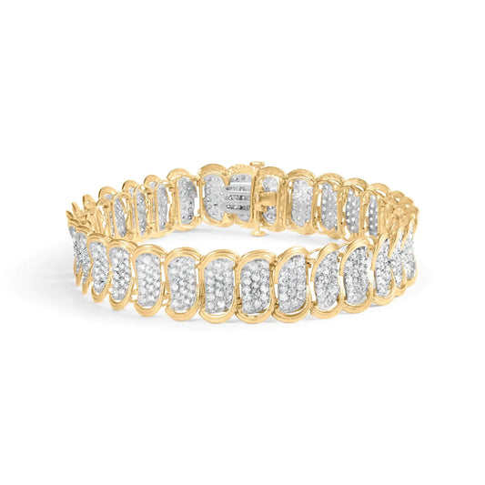 10k Yellow Gold 5.00 Cttw Diamond Oval Banded Link Bracelet (I-J Color, I1-I2 Clarity) - 7" Inches