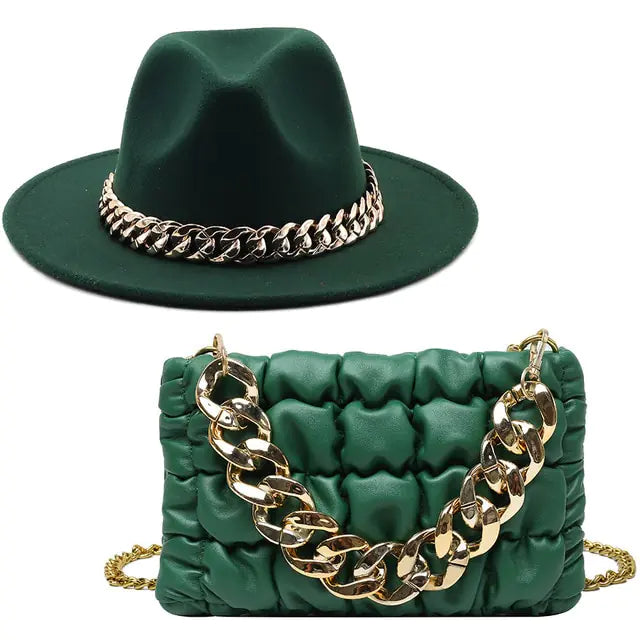 Fedora Hats Women Luxury Accessories Gold Chain