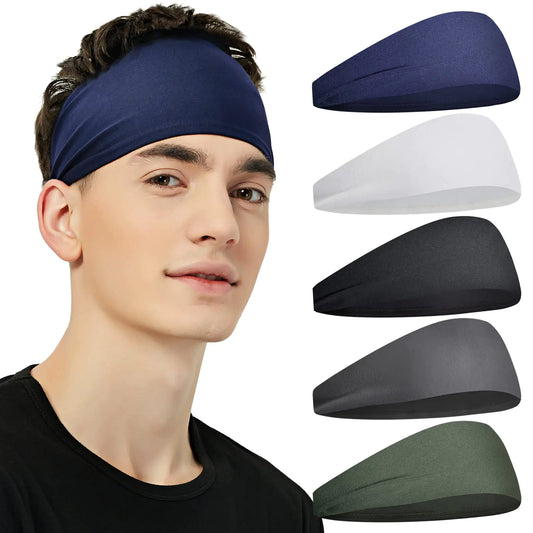 Sports Headbands for Men (5 Pack),Moisture Wicking Workout Headband, Sweatband Headbands for Running,Cycling,Football,Yoga,Hairband for Women and Men Dark Gray, Green, White, Blue, Black