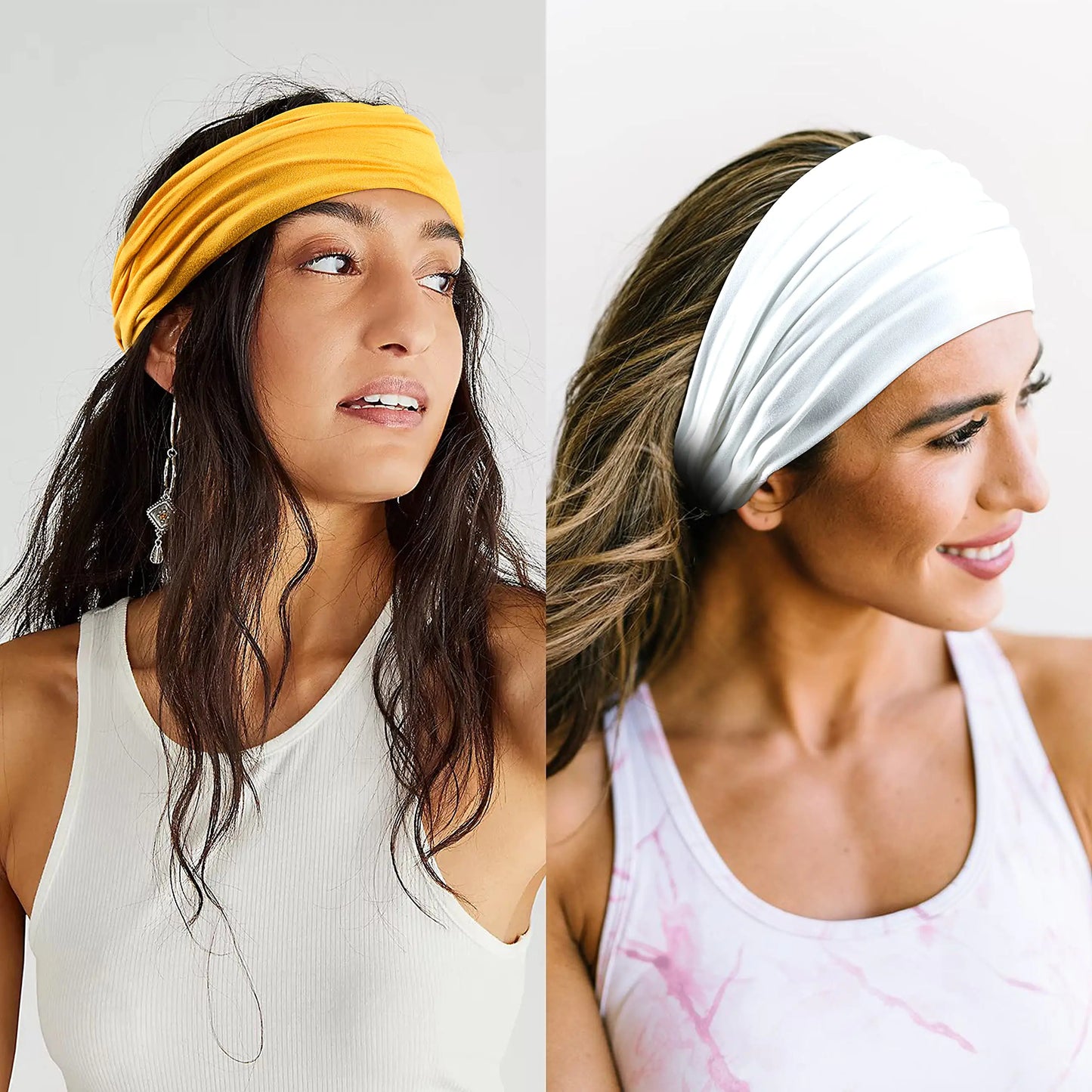 GILI 6 Pack Wide Headbands for Women Non Slip Soft Elastic Hair Bands Yoga Running Sports Workout Gym Head Wraps, Knotted Cotton Cloth African Turbans Bandana (with 6 Pcs Hair Ties) 6 Color (White+Black+Navy+Yellow+Light Grey+Skin)