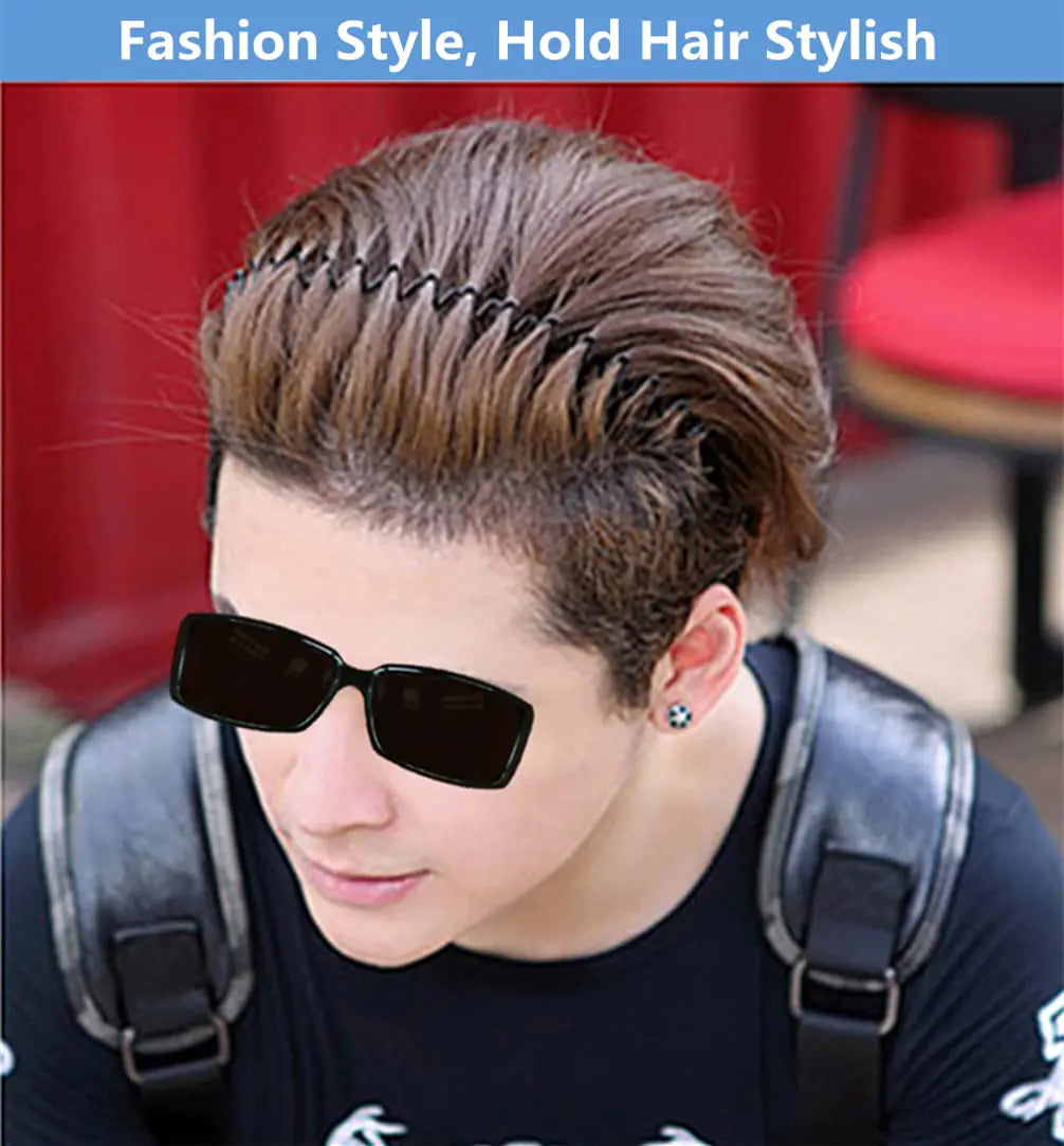 Metal Hair Band for Men Headband Women Hair Bands Men Unisex Black Wavy Spring Outdoor Sports Headbands for Men's Hair Band Hoop Elastic Non Slip Head Band