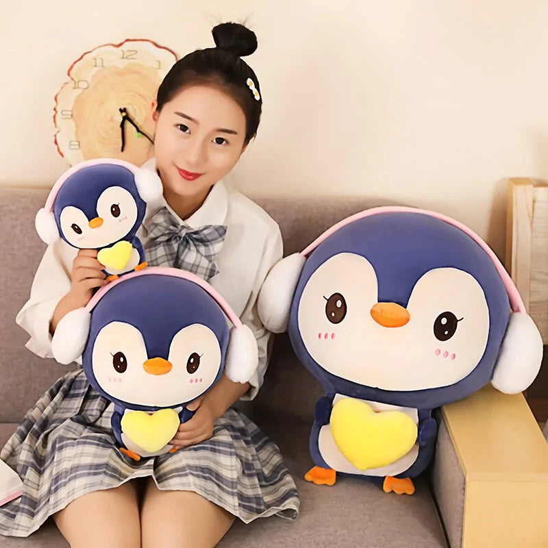 Cute Penguin Plush Doll with Headphones - 20-55CM