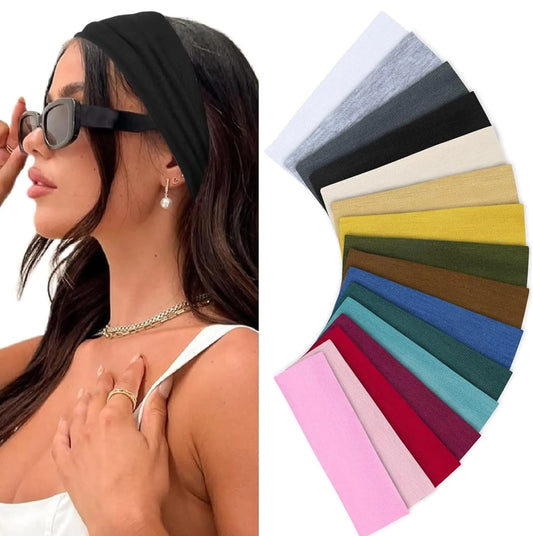 Headbands for Women - Elastic Fabric Sweat Headbands for Yoga, Running, Sports - Non-Slip Soft Cloth Hair Accessories, 16 Pack Multicolor Fashion Headbands Corlorful Day