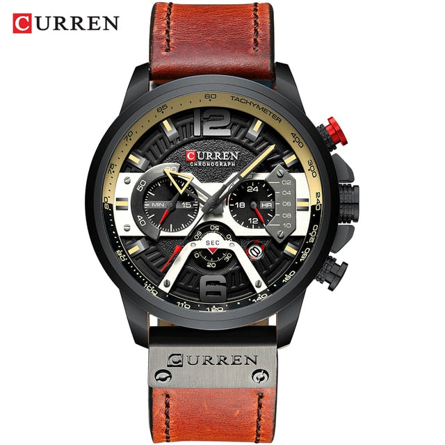 Military Leather Chronograph Wristwatch