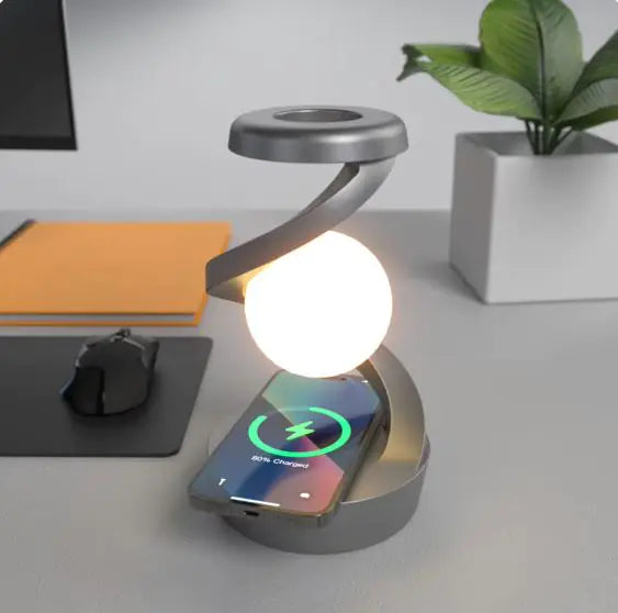 Rotating Moon Desk Lamp with Wireless Phone Charging, Sensor Control, and Night Light Function