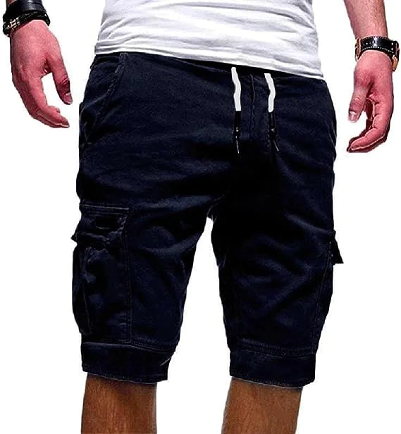 Men Casual Chino Cargo Shorts Elastic Waist Drawstring 6 Pockets Summer Trousers