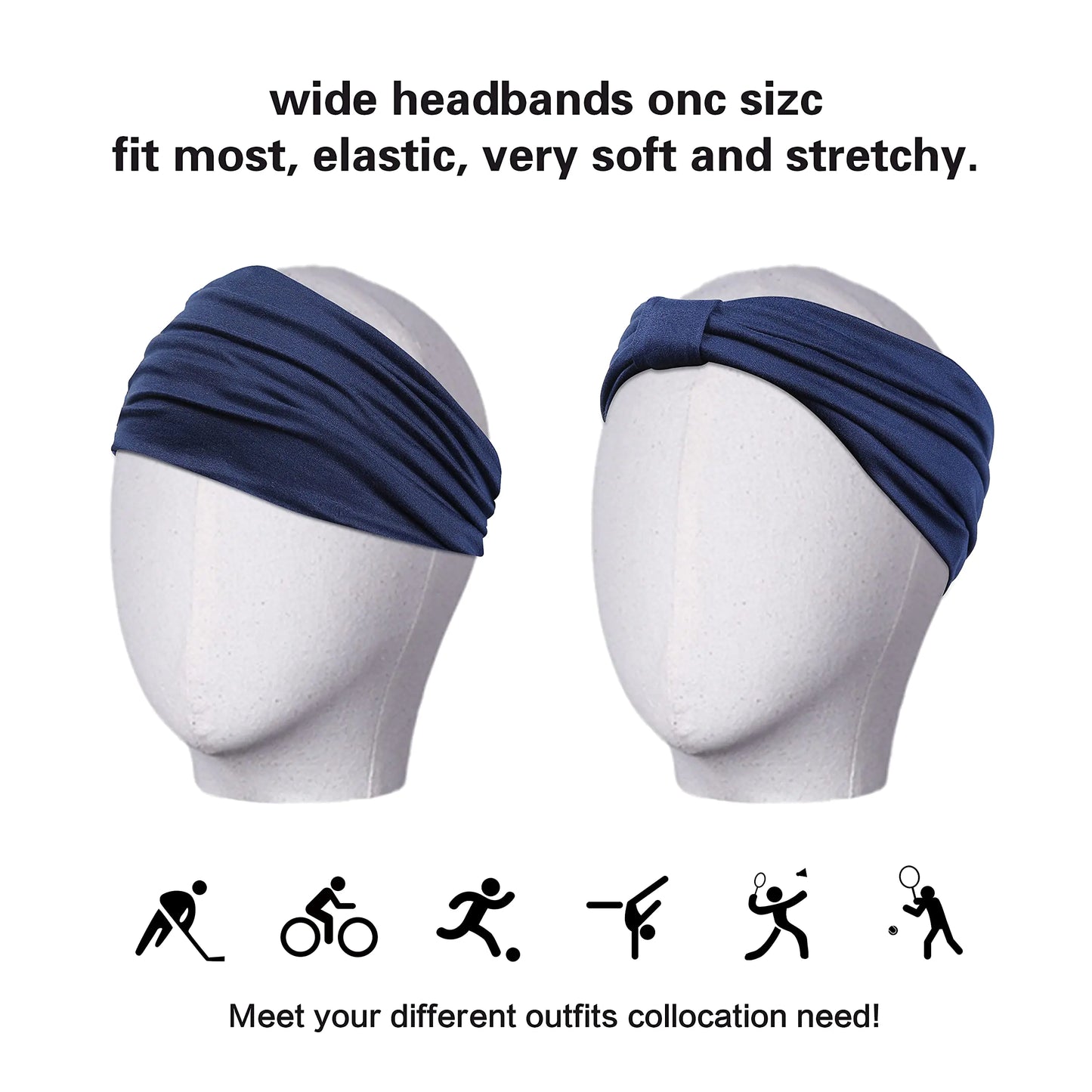 GILI 6 Pack Wide Headbands for Women Non Slip Soft Elastic Hair Bands Yoga Running Sports Workout Gym Head Wraps, Knotted Cotton Cloth African Turbans Bandana (with 6 Pcs Hair Ties) 6 Color (White+Black+Navy+Yellow+Light Grey+Skin)