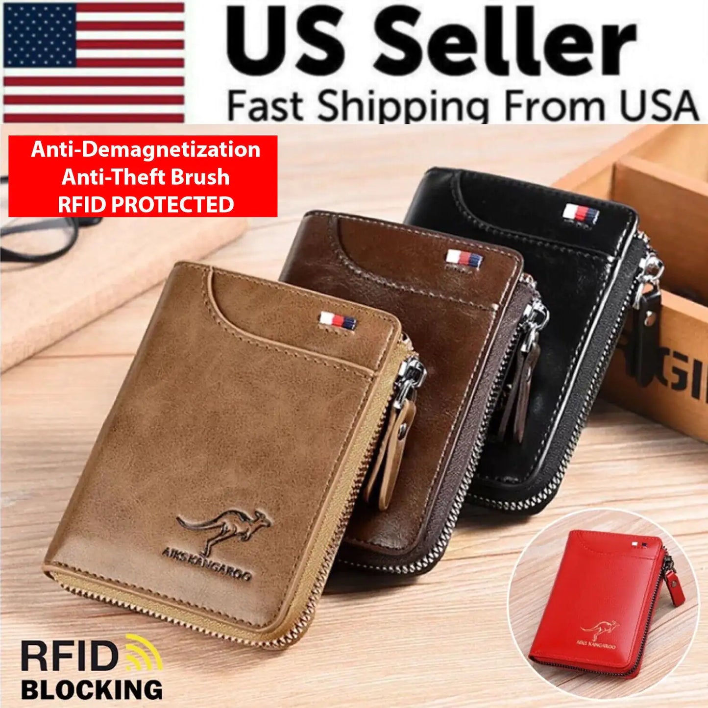 Mens RFID Blocking Leather Wallet Credit Card ID Holder Zipper Purse Waterproof