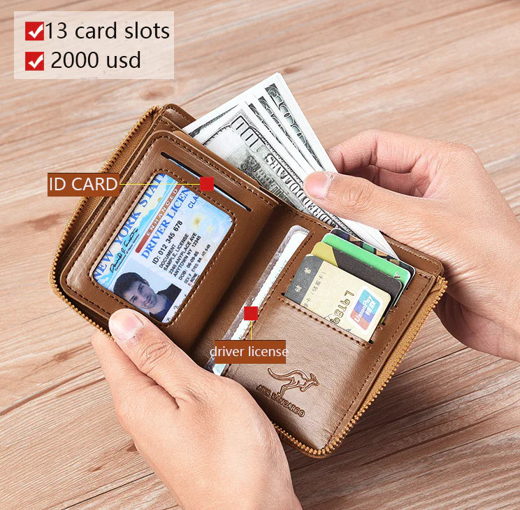 Mens RFID Blocking Leather Wallet Credit Card ID Holder Zipper Purse Waterproof