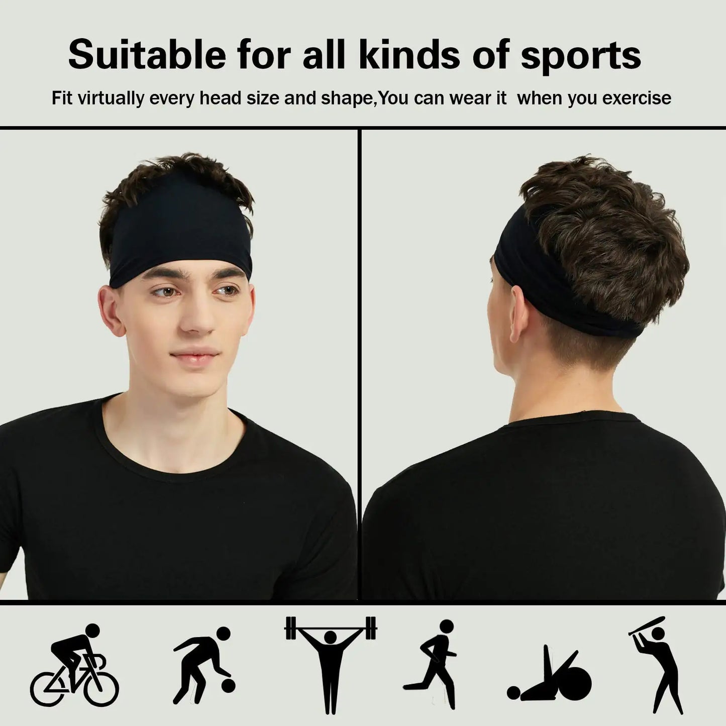 Sports Headbands for Men (5 Pack),Moisture Wicking Workout Headband, Sweatband Headbands for Running,Cycling,Football,Yoga,Hairband for Women and Men Dark Gray, Green, White, Blue, Black