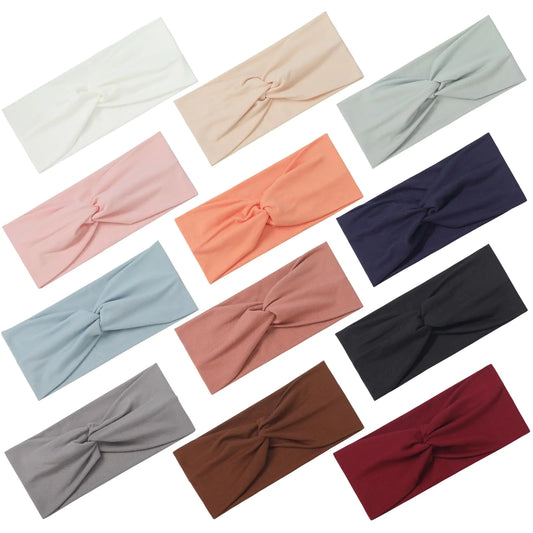 12 Pcs Stretchy Headbands for Women, Absorbed Sport Headband Soft Twist Knotted Headbands for Daily Life Yoga Light Serial