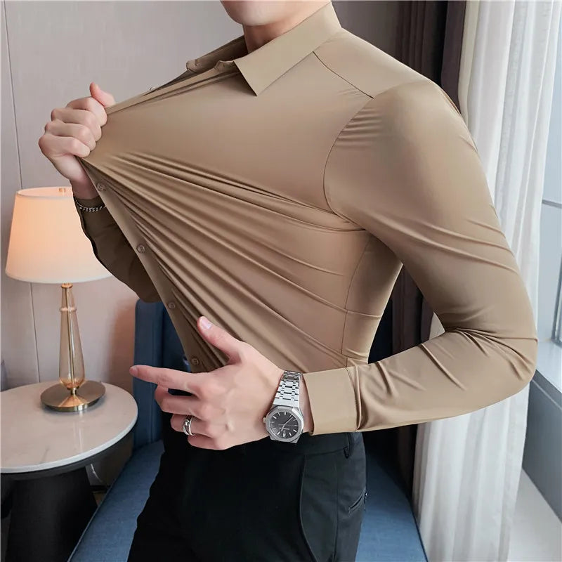 Men's Korean Style Slim Stretch Long Sleeve Shirt