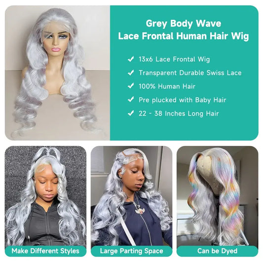 Grey Body Wave Lace Front Wig