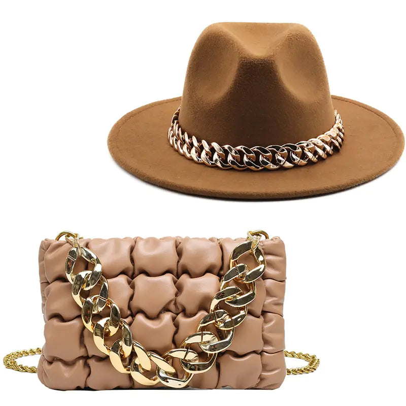 Fedora Hats Women Luxury Accessories Gold Chain