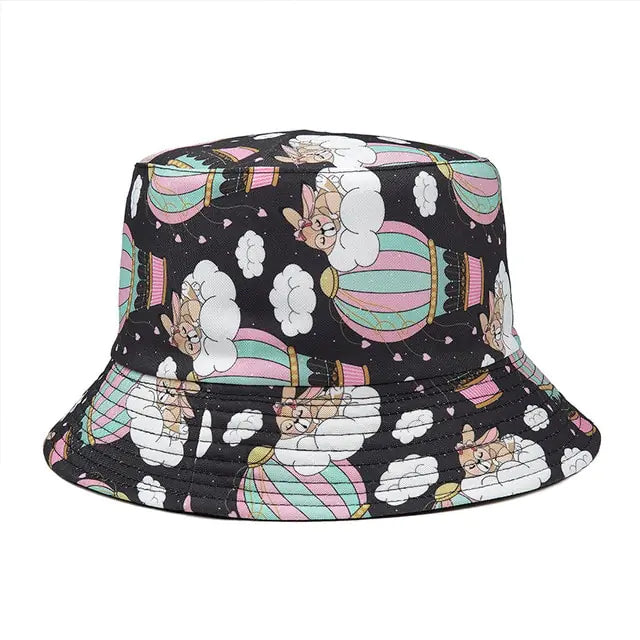 Panama Bucket Hats Animal Letter Print Fisherman Hat