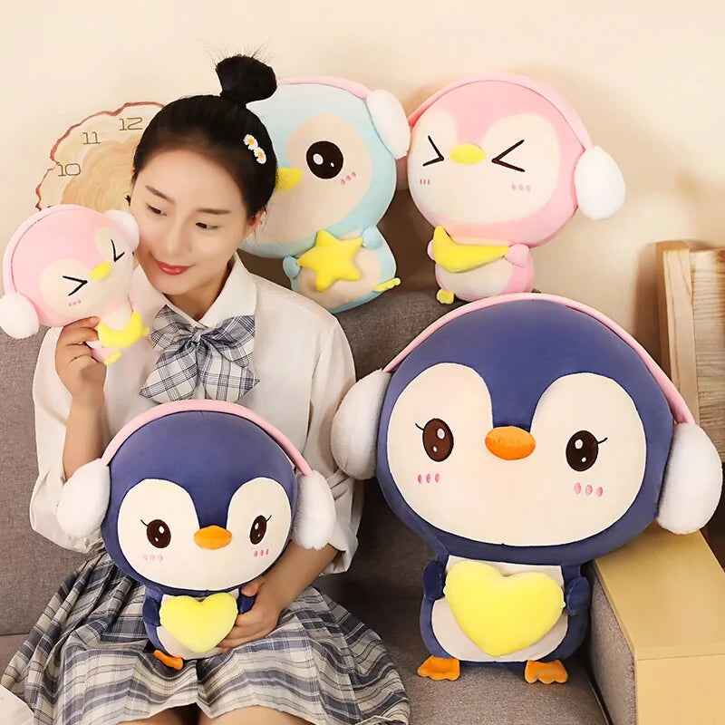 Cute Penguin Plush Doll with Headphones - 20-55CM