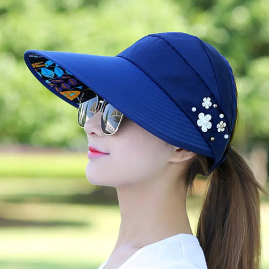 Summer Hats Foldable Sun Hat Pearl Flower Visor