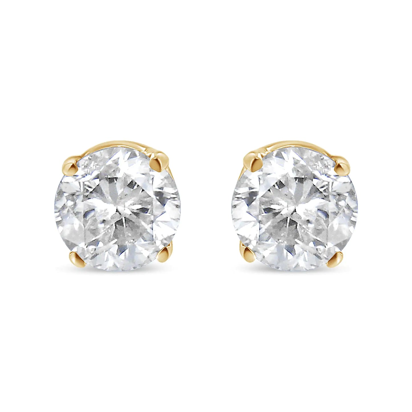 AGS Certified 14K Yellow Gold 1/2 Cttw 4 Prong Set Brilliant Round-Cut Solitaire Diamond Push Back Stud Earrings (O-P, Color, SI2-I1 Clarity)